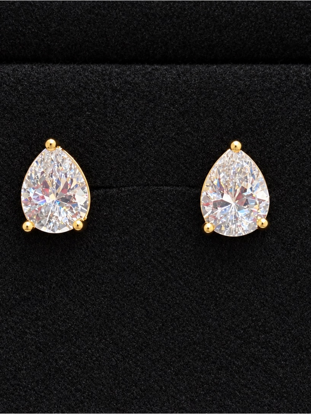 Gold Plated Teardrop Cubic Zirconia Stud Earrings - Sparkling Clear